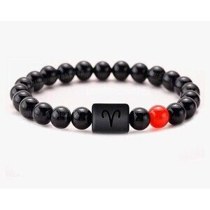 Aries Onyx Beaded Stretch Bracelet - Fire Element - Natural Healing Stone